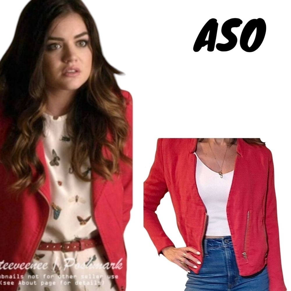 ASO Aria Montgomery Pretty Little Liars Alternative Red Motto Jacket Sz 8